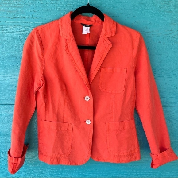 J.CREW LINEN SCHOOLBOY BLAZER LIGHTWEIGHT PATCH POCKETS SIZE 10 ORANGE EUC - Picture 1 of 8